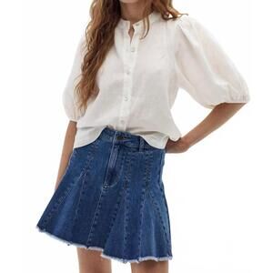 NEW LANHTROPY azalea denim skirt in washed indigo